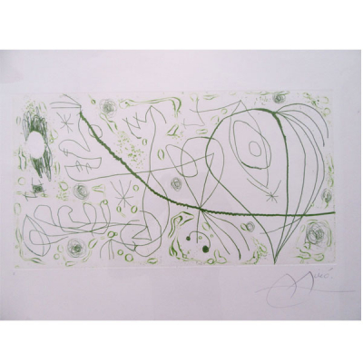 Joan Mir&oacute; (1893-1983). "Picasso i els Reventos II".   Ggrabado y aguatinta firmado a l&aacute;piz por el artista, Barcelona 1973. 