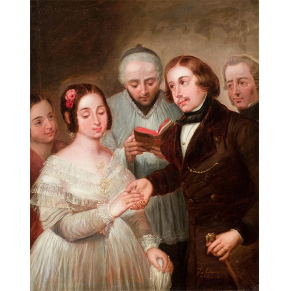 José Gutiérrez de la Vega,  &quot;La boda&quot;. Óleo sobre lienzo.