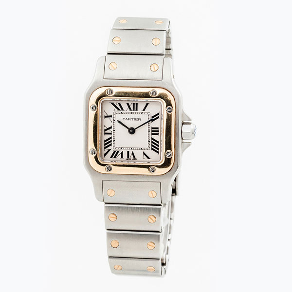 Reloj suizo, sra. CARTIER Santos Galb&eacute;e (ref: 1057930) en caja de acero, 24 mm, con bisel de oro amarillo 18 K 