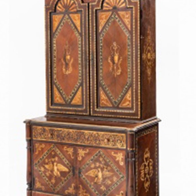 Mueble de 2 cuerpos en madera de caoba tallada y pintada. Sello P.L. A.I. Época Napoleón III, Francia.