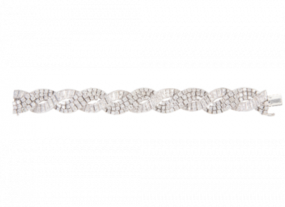 Elegante brazalete de brillantes años 50 En oro blanco de 18K.
