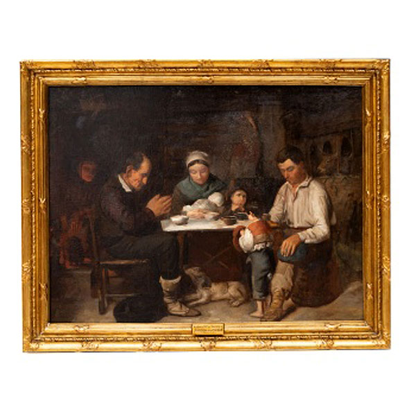 ANTONIO MARÍA DE LECUONA ECHÁNIZ  (Tolosa 1831 - Óndarroa 1907) "La bendición de la mesa en una granja vizcaína"