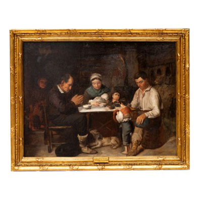 ANTONIO MARÍA DE LECUONA ECHÁNIZ  (Tolosa 1831 - Óndarroa 1907) &quot;La bendición de la mesa en una granja vizcaína&quot;