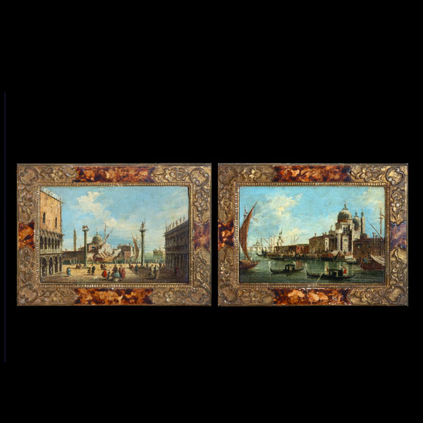 Pareja de Magníficas Vistas del Gran Canal de Venecia y la Plaza San Marcos, atribuídos a Francesco Guardi (5 de octubre de 1712 - 1 de enero de 1793).