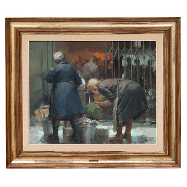 JUSTO REVILLA RUBIO  (Madrid 1940) &quot;Pescadoras en la lonja&quot;