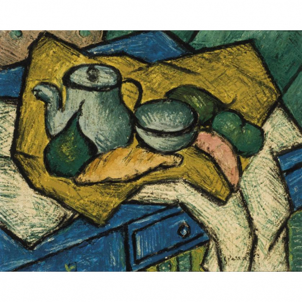 Ginés Parra.   &quot;Bodegón (1944)&quot;. Óleo sobre lienzo. Firmado en el ángulo inferior derecho. 