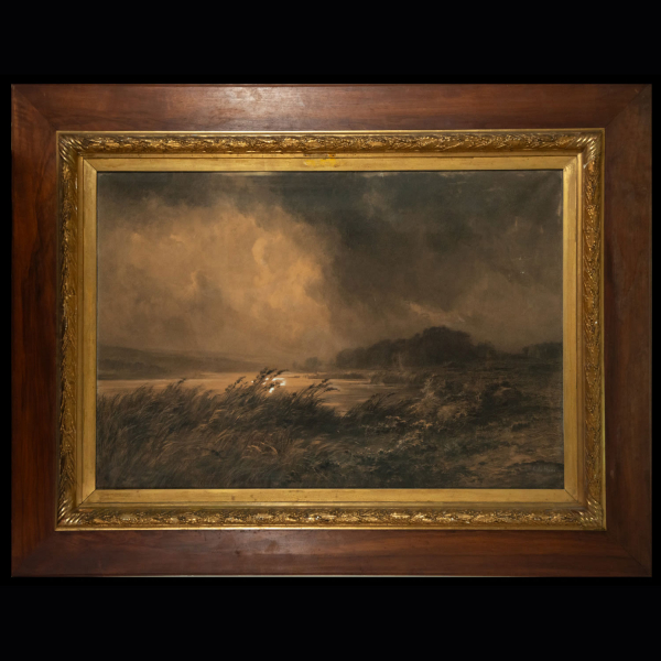 Vista de Río Holandés, firmado Carlos de Haes (Bruselas, 1826-Madrid, 1898).