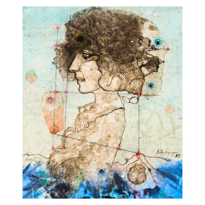 Modest Cuixart (Barcelona, 1925-Palam&oacute;s, Girona, 2007) Cernila. T&eacute;cnica mixta sobre papel adherido a tabla.