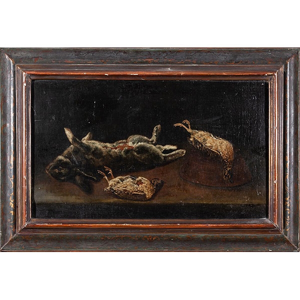 Escuela española S.XIX "Bodegón de caza" Óleo 