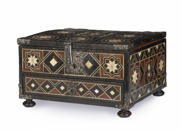 Caja de palosanto, carey y hueso Virreinato de Nueva España, probablemente Campeche, h. 1700.