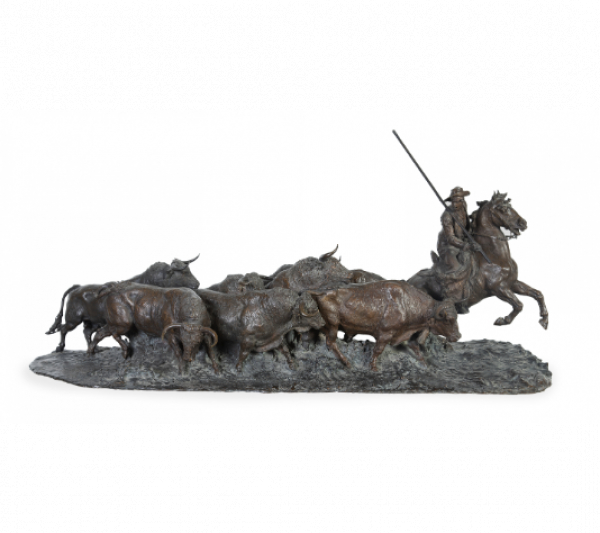 Mariano Benlliure Gil (1862 - 1947).  "Camino de encierro" o "Encierro de una corrida".  Grupo escult&oacute;rico de bronce 
