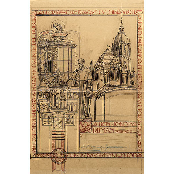 "Boceto del pergamino dedicado a José María Permán"    ISIDORO GUINEA (Bilbao, 1893-1947) 