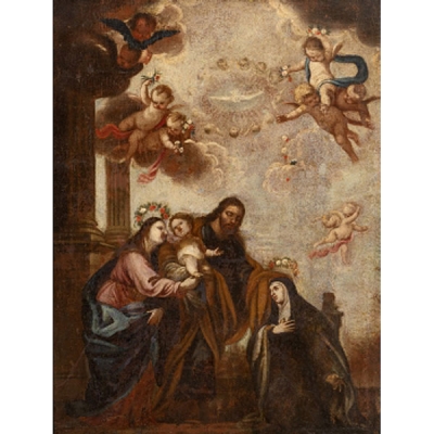 ESCUELA MADRILEÑA  (S. XVII) &quot;Sagrada familia y Santa Catalina de Alejandría&quot;