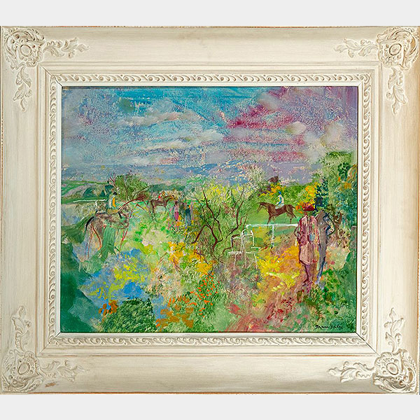 Escuela Española del siglo XX - Paisaje con caballos en Granada, Firmado: Grau Sala. Óleo sobre lienzo.