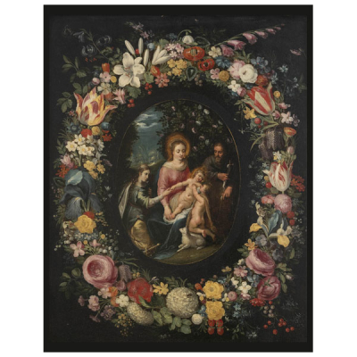 Jan Brueghel El Joven (1601 - 1678) y Hendrick Van Balen (1571 - 1632).   &quot;Sagrada Familia, San Juanito y Santa Catalina&quot;.  