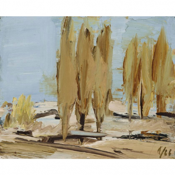 Fermín Aguayo.   &quot;Paysage aux peupliers (1966)&quot;. Óleo sobre tabla.  