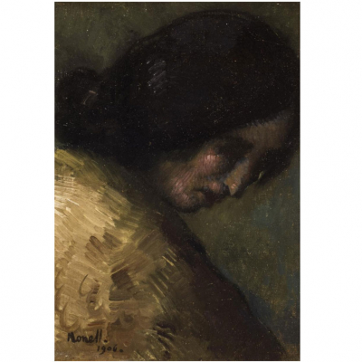 Isidro Nonell. "Cabeza de gitana (1906)". &Oacute;leo sobre lienzo adherido a tabla. Firmado y fechado (1906)  