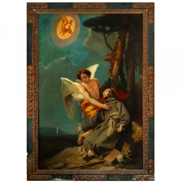 Seguidor de GIOVANNI DOMENICO TIEPOLO (Venecia, 1727 - 1804) "Estigmatización de San Francisco".     Óleo sobre lienzo.