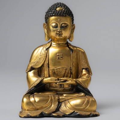 &quot;Buda&quot; Escultura en bronce dorado de la Dinastía Qing (1636-1912)