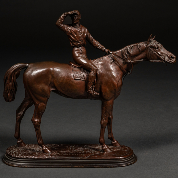 "Avant La Course" Escultura realizada en bronce con patina marr&oacute;n.  JULIES MOIGNEIZ (Francia, 1835-1894).