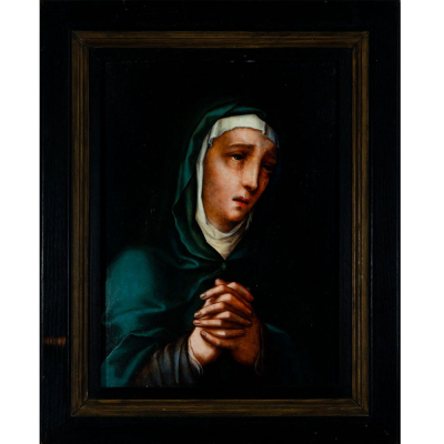 Luis de Morales &quot;El Divino” (Badajoz, hacia 1510 - ¿Alcántara?, Cáceres, 1586) - Virgen Dolorosa.   Óleo sobre tabla. 