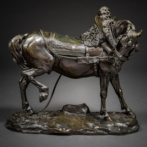 "Caballo de tiro" Escultura en bronce con patina negro del siglo XIX.   THEODORE GECHTER (Francia, 1795-1844)