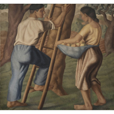 &quot;La recogida de la manzana&quot; JOSE SARRIEGUI (Ordizia, 1911-1967)   Técnica: Óleo/Lienzo