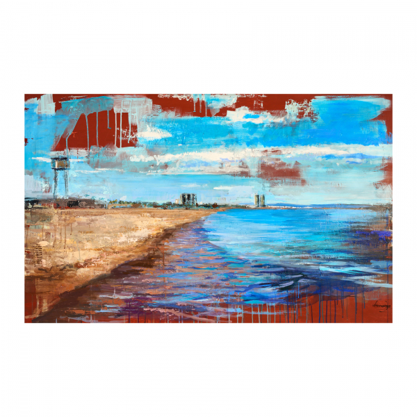 Héctor Fernández Lleida (Barcelona, 1969) Barceloneta Horizontal. Técnica mixta sobre tabla. Firmado.