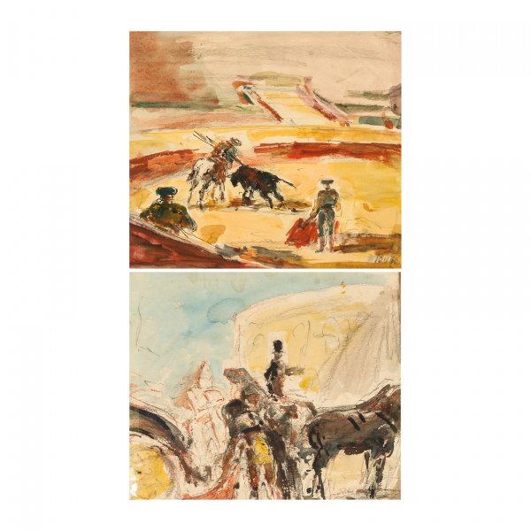 Arturo Souto (Pontevedra, España, 1902-México D.F., México, 1964) Faena taurina. Técnica mixta sobre papel. Firmado.