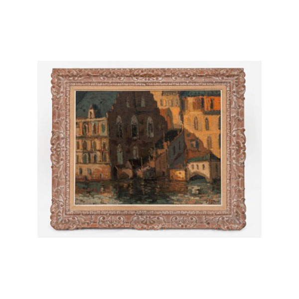 CARMELO GARCÍA BARRENA  (Bilbao 1926 - 2000) "Canal de Amberes" Firmado: G. Barrena 66 Óleo / Lienzo 