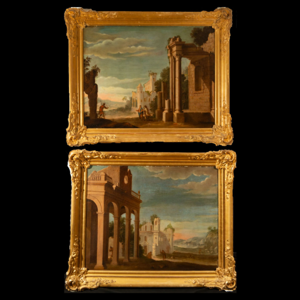 Pareja de Importantes "Capriccios" Juan de la Corte (Amberes 1585 - Madrid, 1662) escuela Hispano Flamenca del siglo XVII.