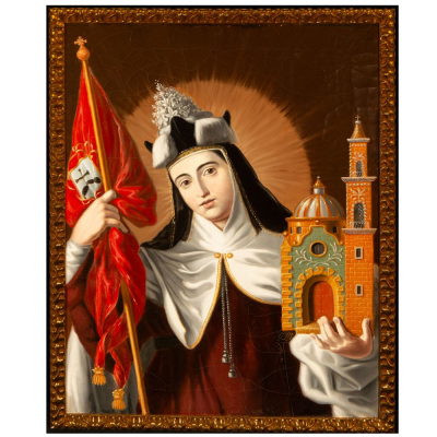 "Santa Teresa como doctora de la Iglesia". Escuela Novohispana, Siglo XVIII.   &Oacute;leo sobre lienzo.