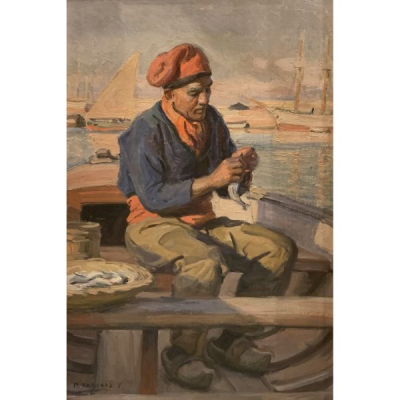 Dion&iacute;s Baixeras Verdaguer (Barcelona, 1862-1943)  Pescador.  &Oacute;leo sobre tela. Firmado.