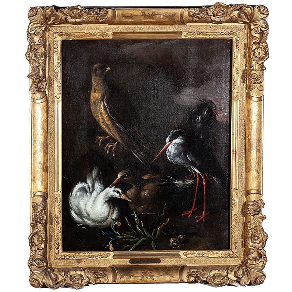 Círculo de Jan Fyt (Amberes, 1611 - 1661) "Escena con aves en un paisaje"