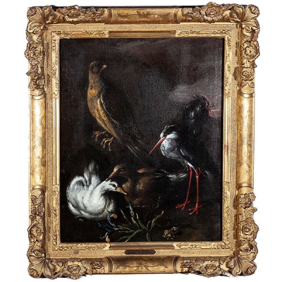 Círculo de Jan Fyt (Amberes, 1611 - 1661) &quot;Escena con aves en un paisaje&quot;