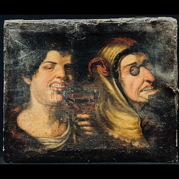 Escuela Manierista Italiana del siglo XVI "Nerón junto a Arlequín Grotesco".   