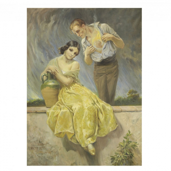 Enrique Pertegás Ferrer (1884-1962) "Oh llama de amor viva".    Óleo sobre lienzo. Firmado  