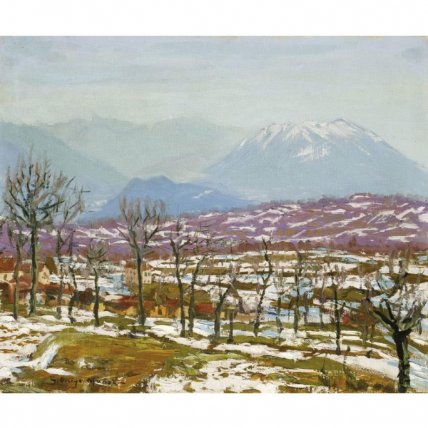 Godofredo Ortega Muñoz.   "Montañas al fondo (c. 1920-1929)". Óleo sobre lienzo. 