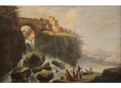 MANUEL BARRON Y CARRILLO (Sevilla, 1814- 1884)  Lavanderas en la serranía de Ronda  1857 