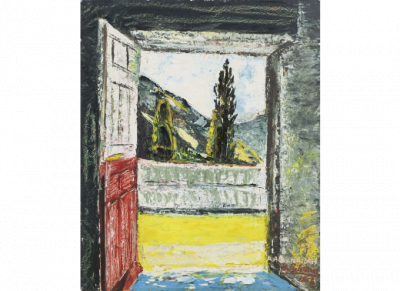 BENJAM&Iacute;N PALENCIA (Barrax, Albacete, 1894 - Madrid, 1980)  Paisaje desde el zagu&aacute;n del estudio, 1965    &Oacute;leo sobre t&aacute;blex.