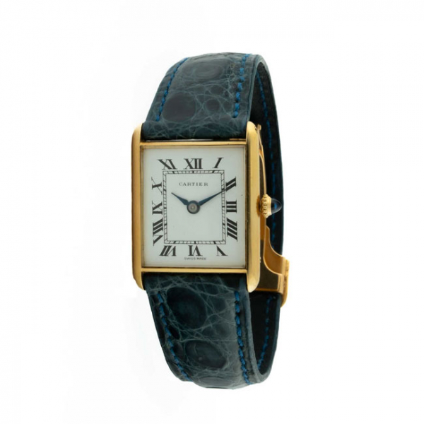 Reloj sra., vintage, suizo, CARTIER Tank Louis Cartier, en caja rectangular de oro amarillo