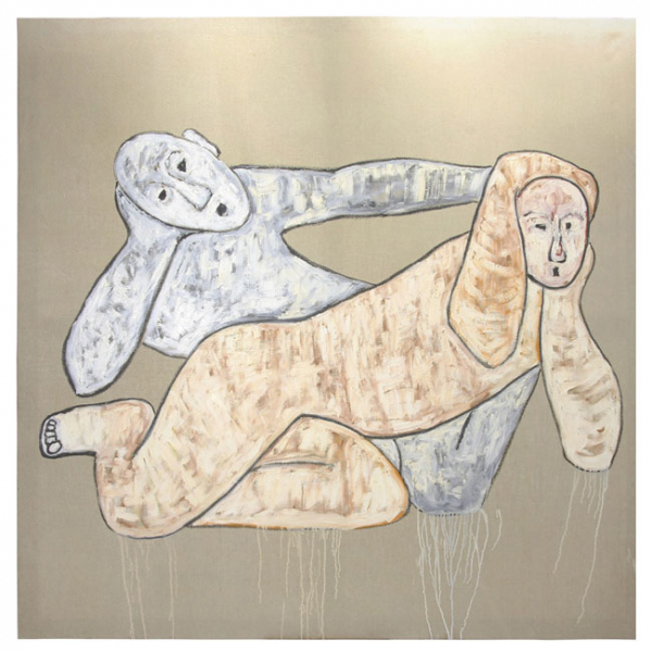Pedro Sandoval (1966) "Azteca", 2002.  &Oacute;leo sobre lienzo. Sin firma. 