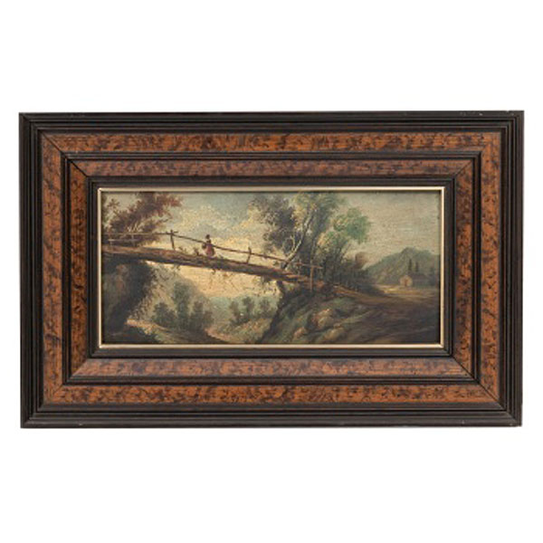 ESCUELA EUROPEA  (S. XIX ) "Campesina en el puente de madera"