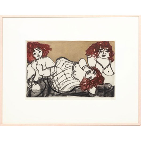 TERESA  AHEDO   (Carrranza, Vizcaya 1941)  "Mujeres"  Firmado: Ahedo  Grabado color / Papel