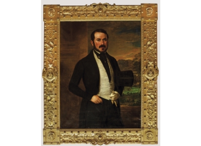 RAFAEL TEGEO DÍAZ (Caravaca de la Cruz, 1798 - Madrid1856)  Retrato de caballero sobre un paisaje 