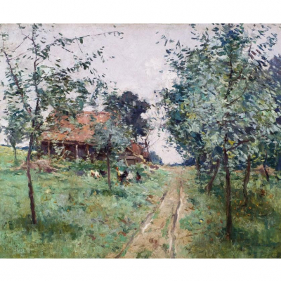 Darío de Regoyos. &quot;Granja en Bélgica (1881)&quot;. Óleo sobre lienzo. Firmado y fechado (1881)