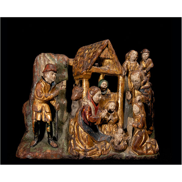 Importante Adoración de Pastores según modelos del Gótico de Malinas, siglo XVIII.