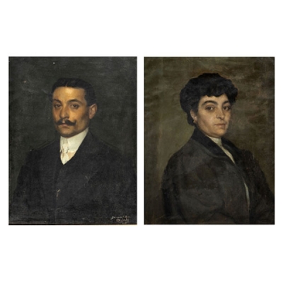 PABLO ARRIARÁN  (Fin S. XIX - Pp. S. XX) &quot;Retrato de dama y caballero (pareja)&quot;