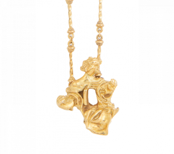 Colgante escultura DALI de Madonna de Port Lligat, con cadena larga oro amarillo de 18K. 