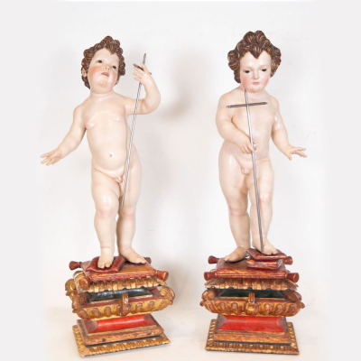 Excepcional pareja de "Ni&ntilde;o Jes&uacute;s y San Juanito" en talla, atribuidos a Juan de Mesa 